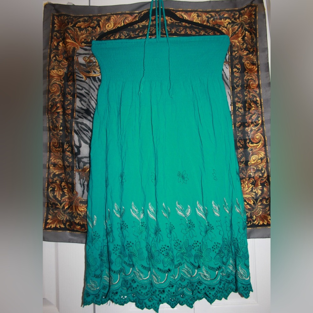y2k teal dress / swimsuit coverup / sundress